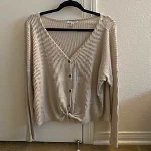 Knit tie front top